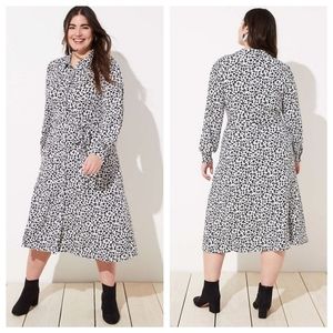 LOFT Plus Leopard Print Tie Waist Shirtdress